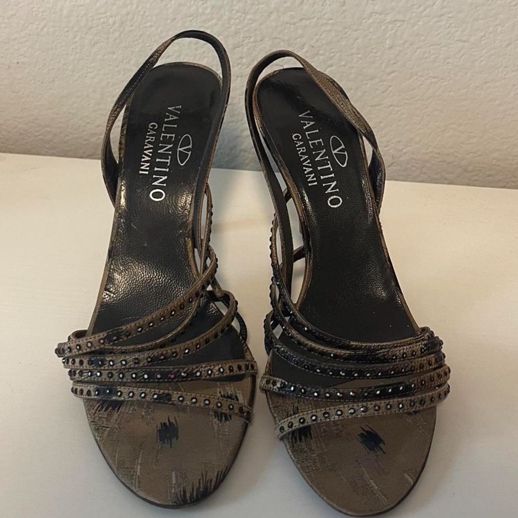 Valentino Garavani Black And Tan Strappy Heels